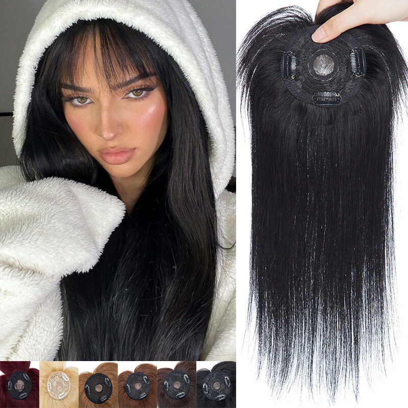 Clip In Top Mono Base Remy Human Hair Topper Women Hairpiece Toupee with Bangs