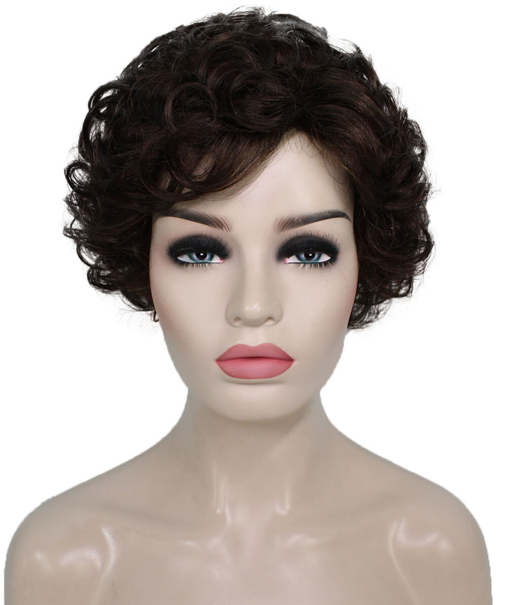 Monroe – Curly Kanekalon Synthetic Fiber Full Wig, 4 – 4.5 in, Chestnut Brown