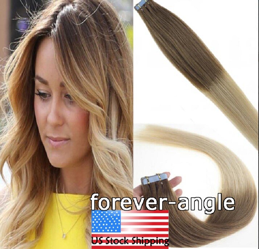Adhesive Tape in Hair Extensions Real Remy Human Hair Invisible Skin Wefts Thick