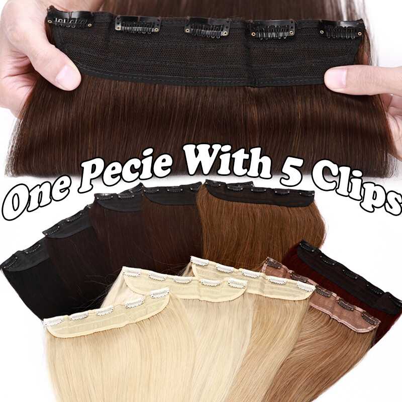 One Piece Softs Thick Real Hair Extensions Clip In Human Hair Weft 3/4 Full Head