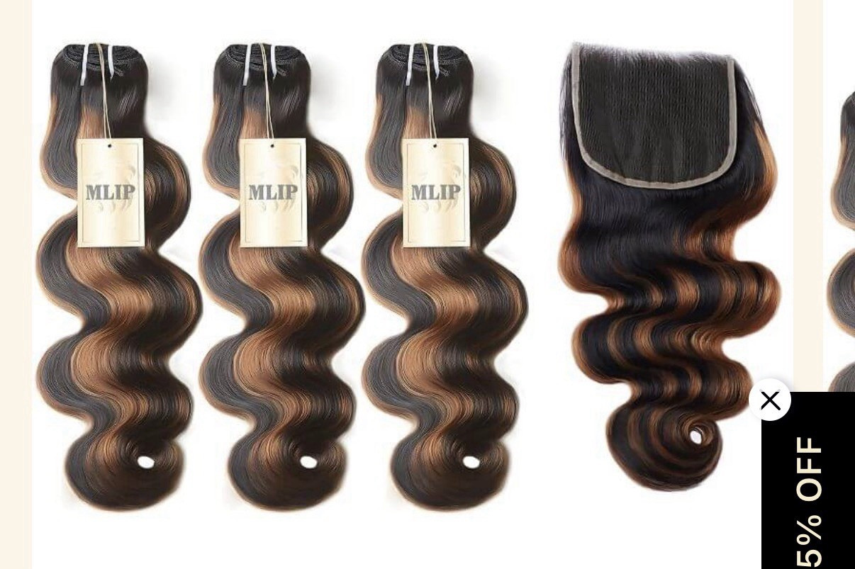MLIP Body Wave Hair Extensions Set Dark Brown Black Weft Closure