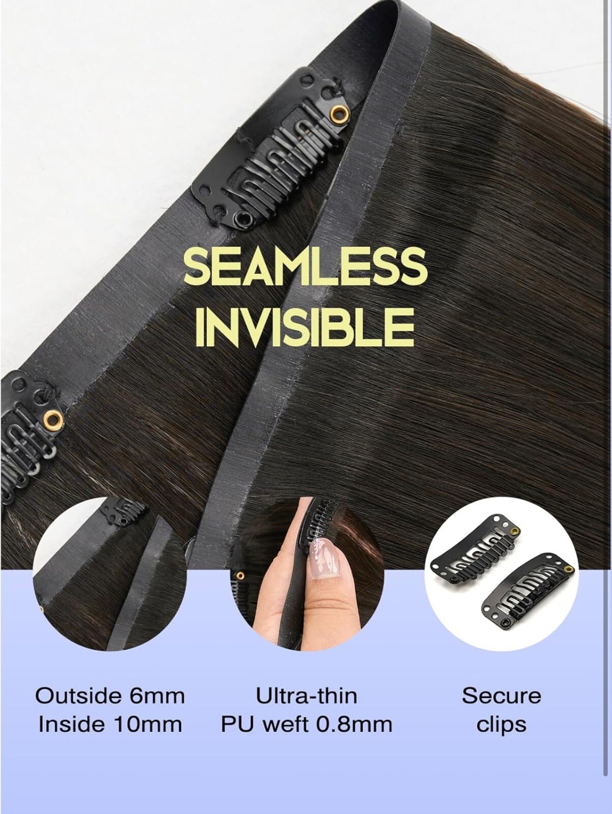 LOVELINE Seamless Clip in Hair Extensions Real Human Hair, 14 inch, 110g, 7pcs