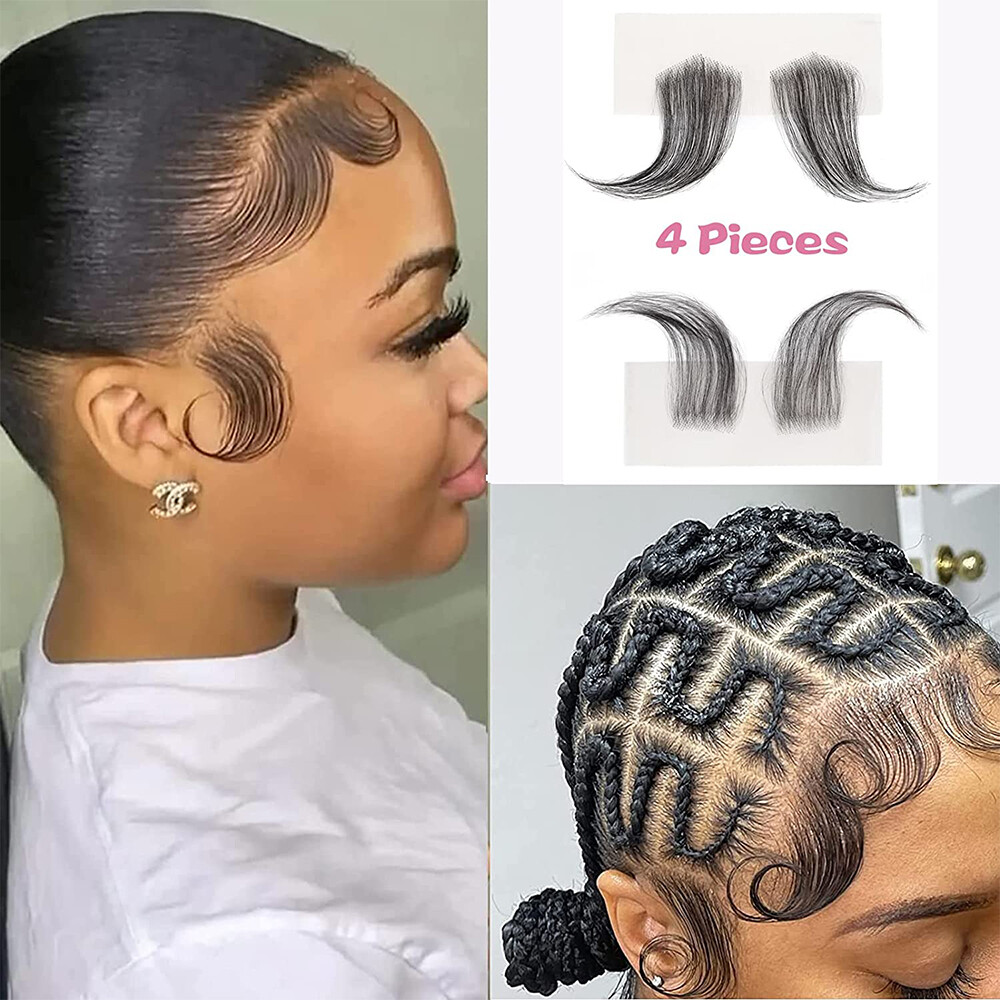 4Pcs Lace Baby Hair Stripes 100% Remy Human Hair Baby Hair Edge Reusable Natural