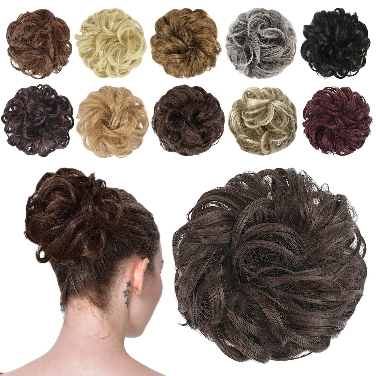 Dark Brown Messy Bun Hair Piece Wavy Elastic Hair Scrunchie Bun