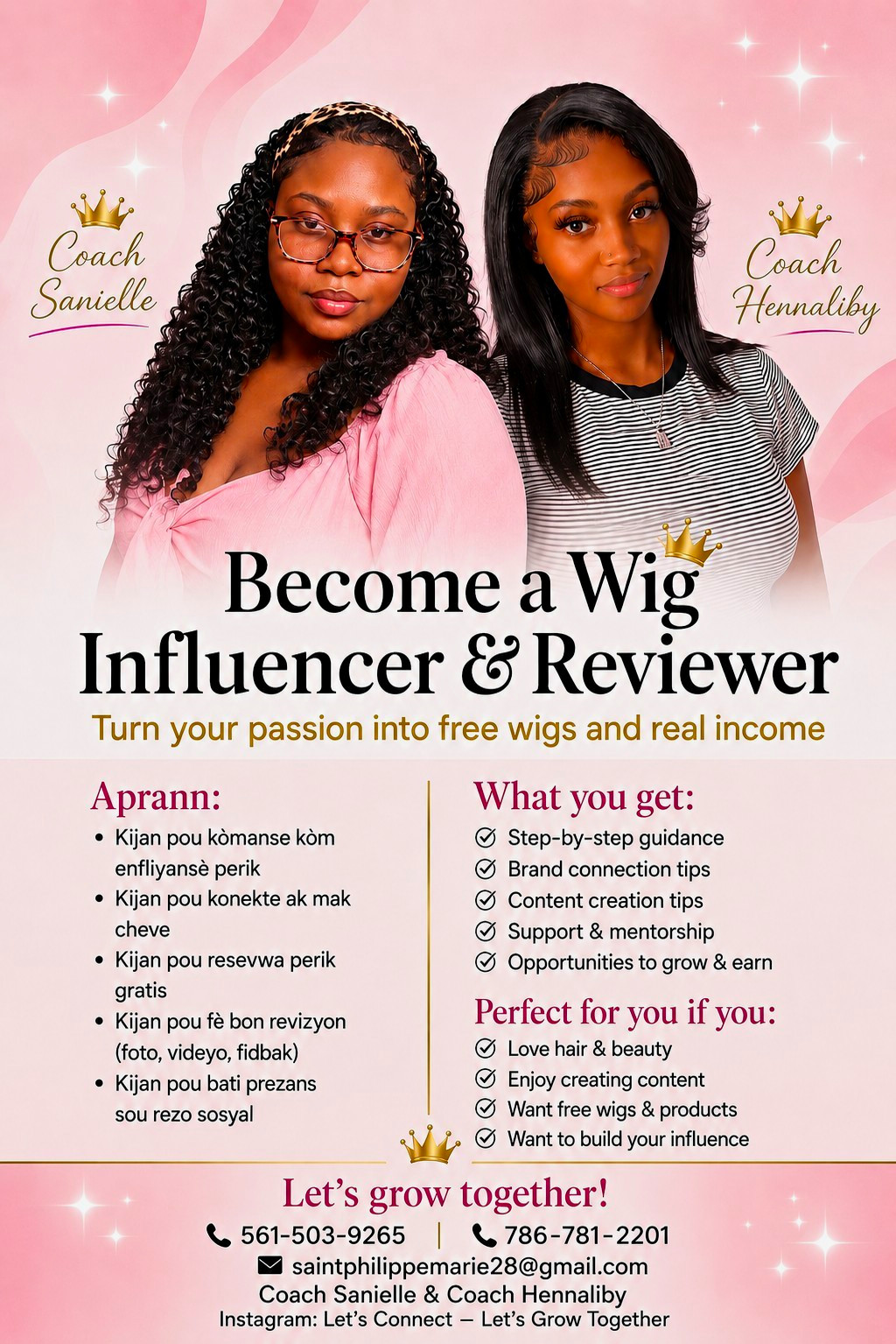 Women’s Black Wig – Become a Wig Influencer & Reviewer Promotional Flyer