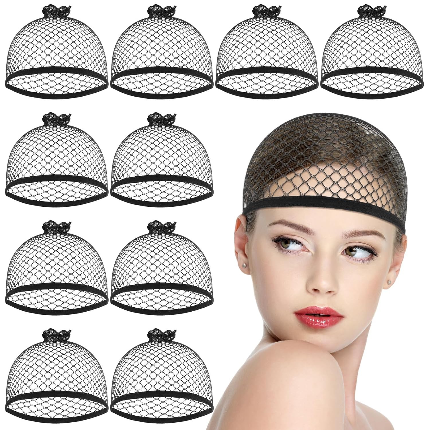 10 Pcs Mesh Wig Caps for Women, Black Cap Net Nylon Hair