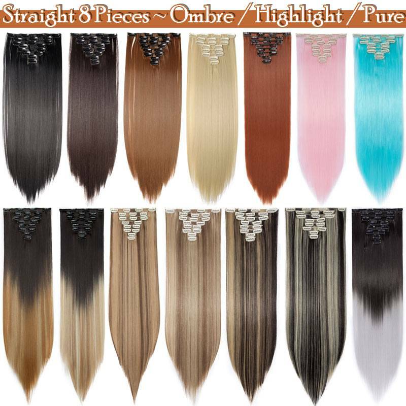 Thick 8Pcs 18Clips Clip in Full Head Hair Extensions Curly Straight For Woman US