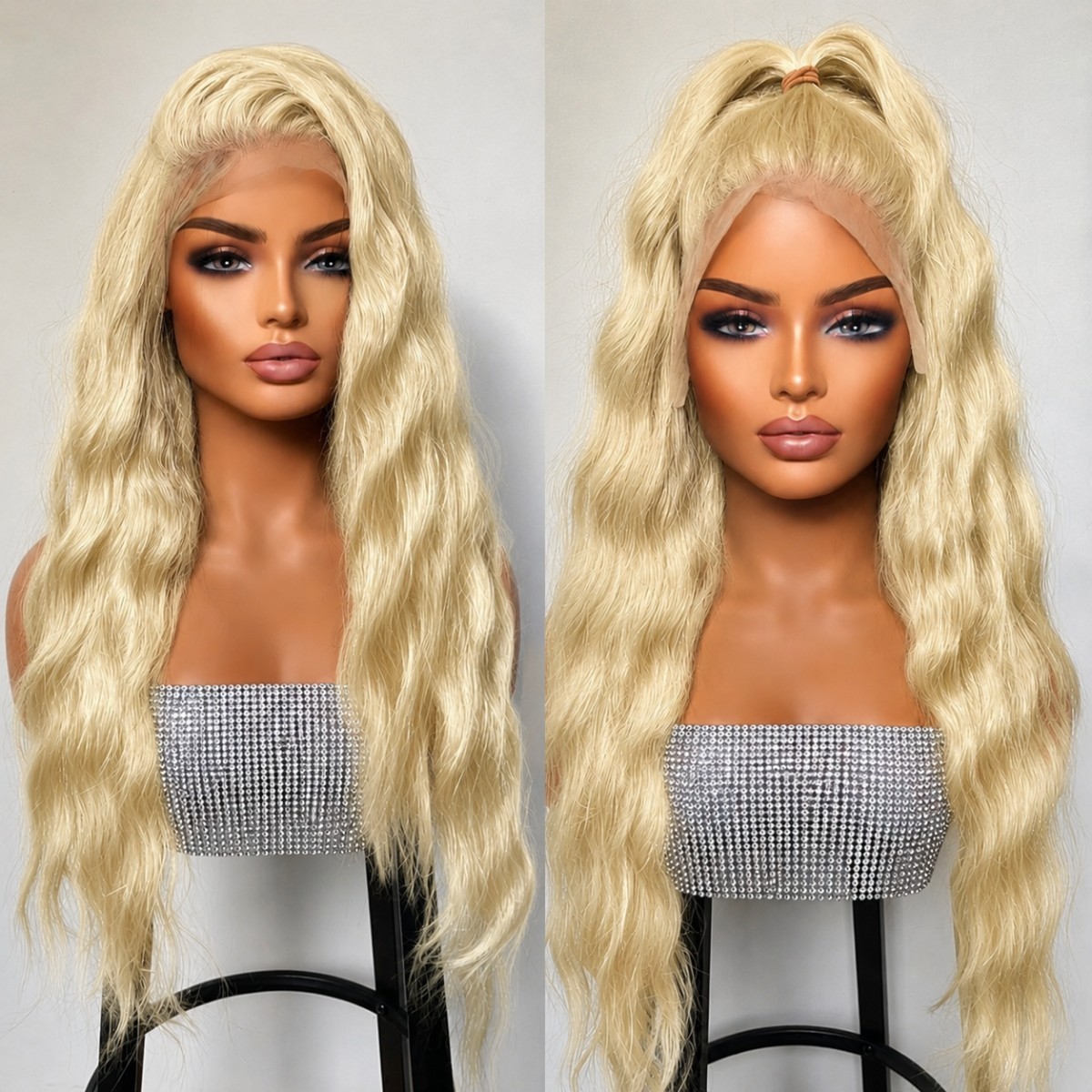 Heat Resistant Synthetic Hair Pre Plucked Blonde HD Lace Front Wig Long Wavy