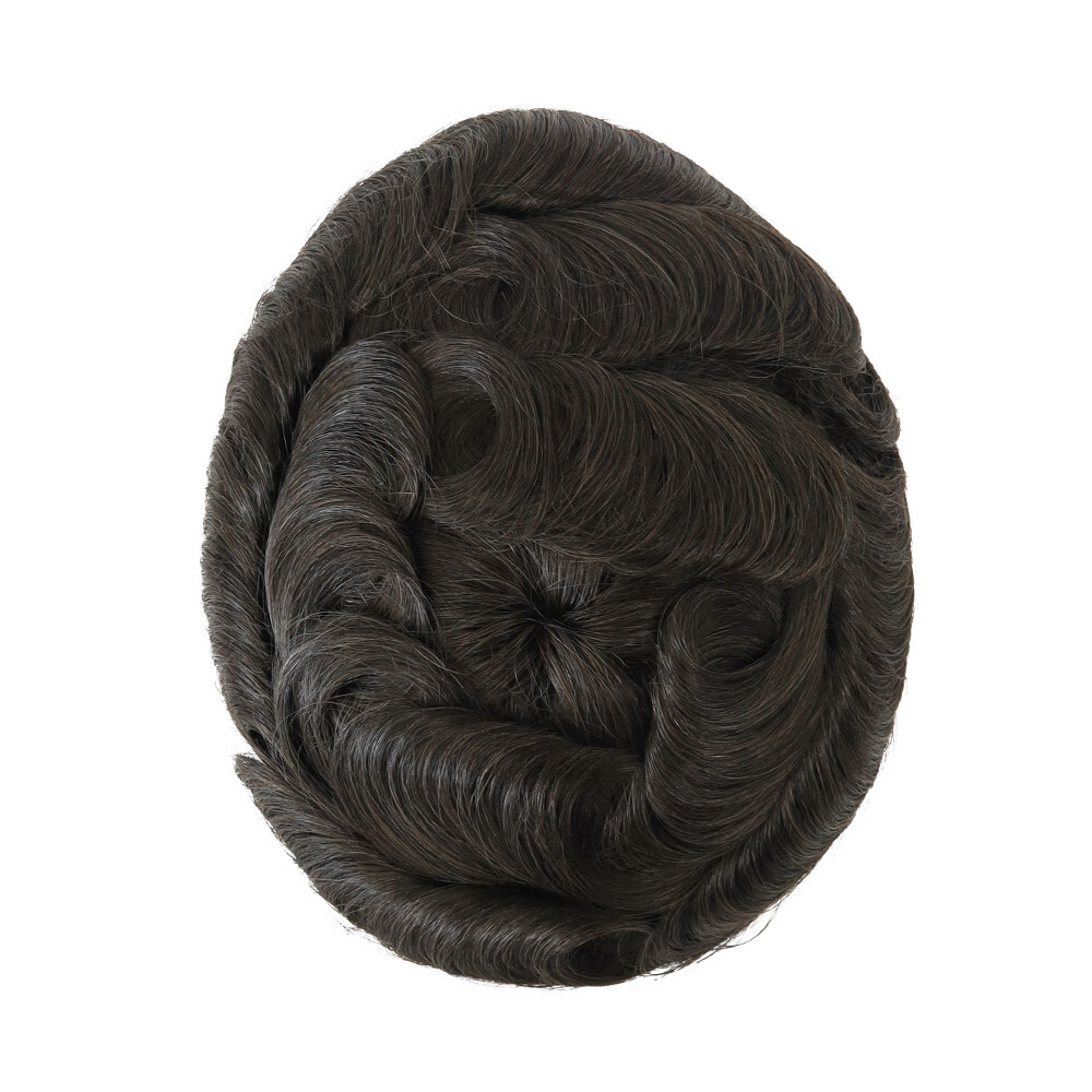 Mens Hair Toupee System Full French Lace Human Hair Reoplacement Dark Brown #2