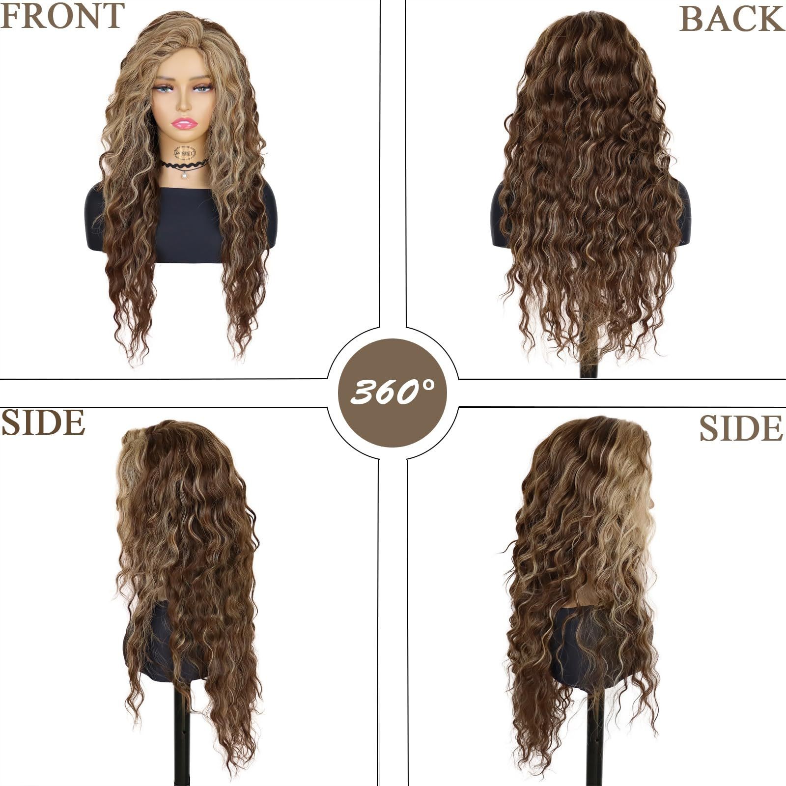 Middle Part Long Kinky Curly High Temperature Synthetic Wig with Rose Net for