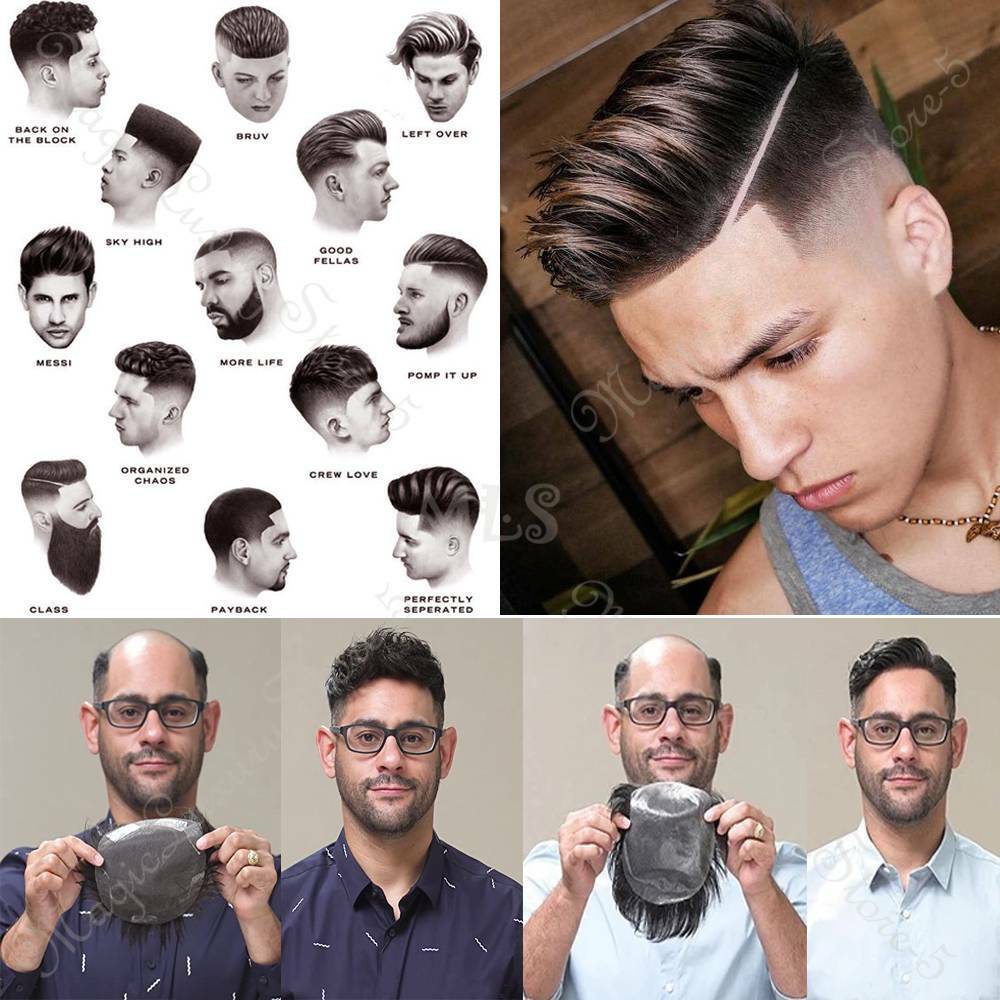 Mens Toupee Hairpiece Full SWISS LACE Wig Human Hair Replacement System US Soft