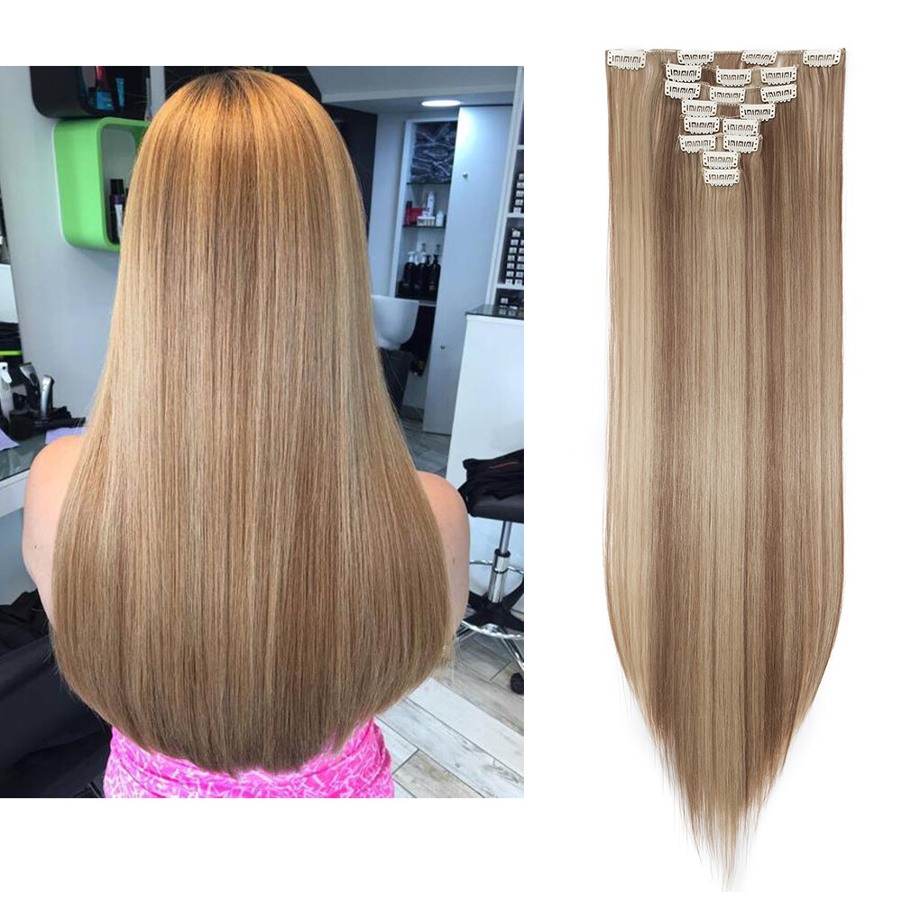 Clip In Hair Extensions Synthetic Hairpiece Balayage Ombre Full Head 8 PCS/set