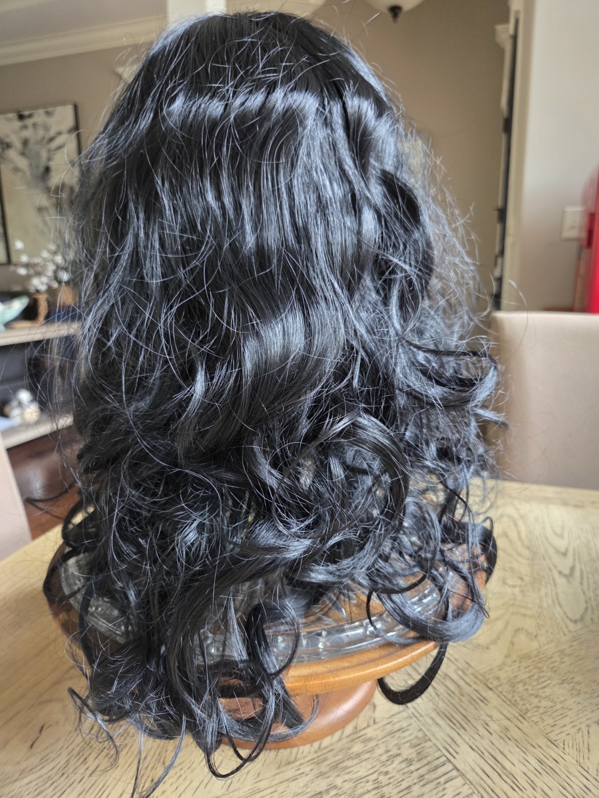Wig Long Black Tousled Curls Layered With Bangs Jet Black Adjustable New