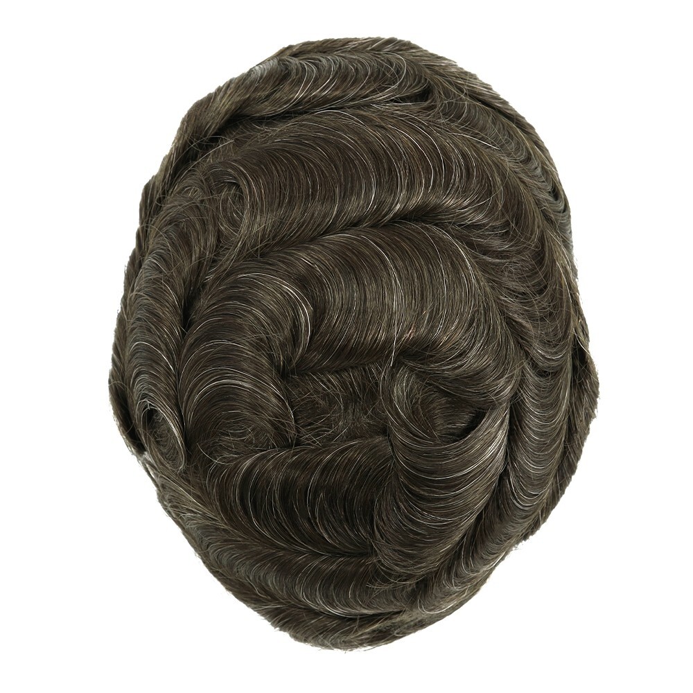 Toupee For Men Lace Human Hair Replecement System Skin Grey Hairpieces 8×10 #510
