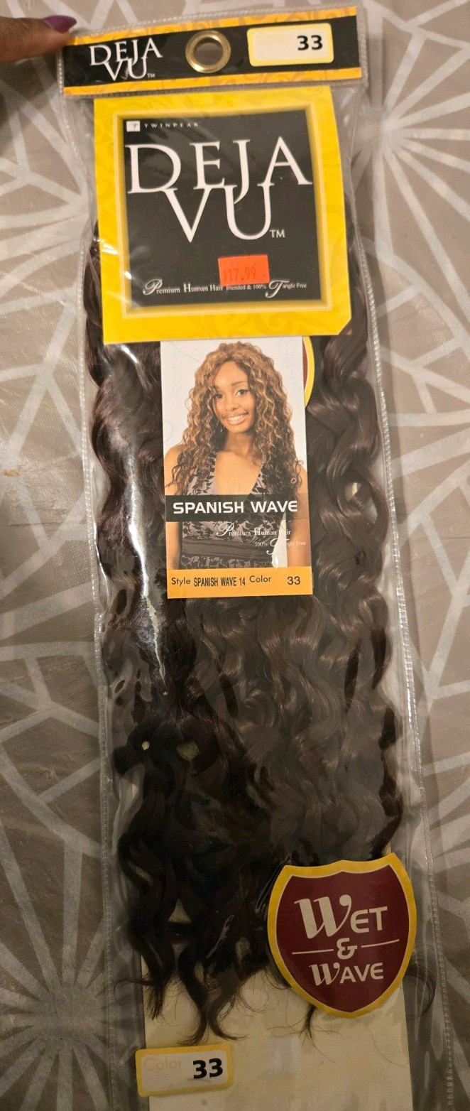 Deja Vu Human Hair Spanish Wave Wet & Wave 14in Sew-In Weave Dark Brown #33 $17