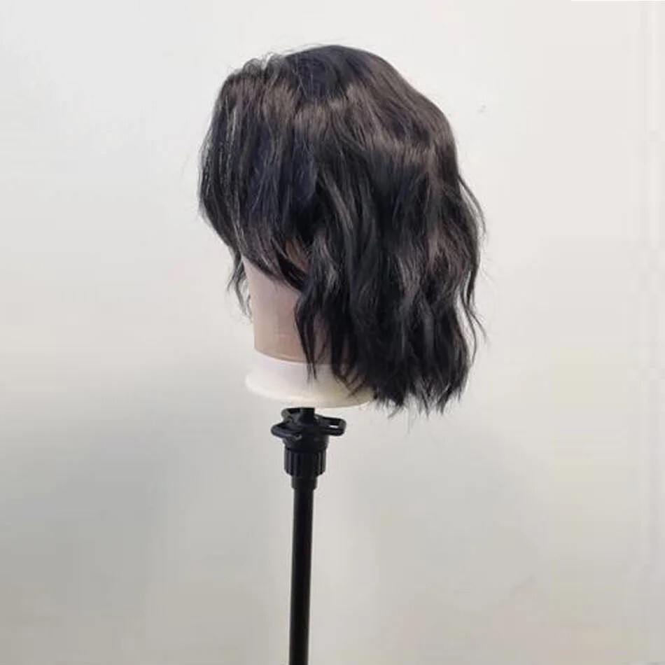 Natural Wavy 13X6 Lace Front Human Hair Wig With Side Bangs Short Cut Men Wigs