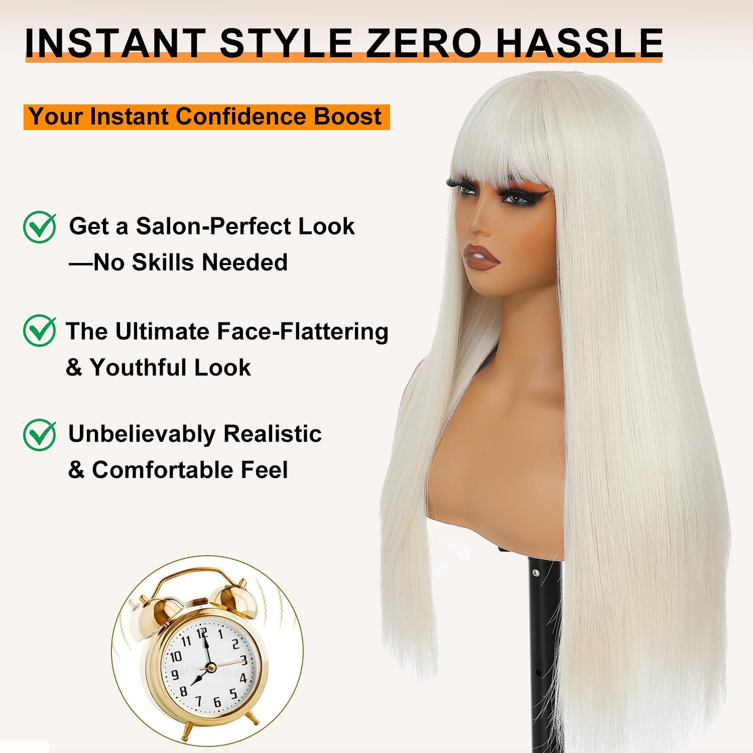 Platinum Blonde Wigs for Women 24 Inch Long Straight Wig with Bangs Synthetic…