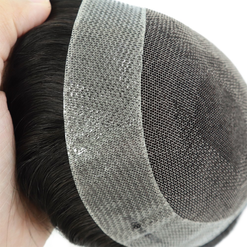 Toupee for Men Human Hair System French Lace Front Black Hair Pieces 7X9 #1B