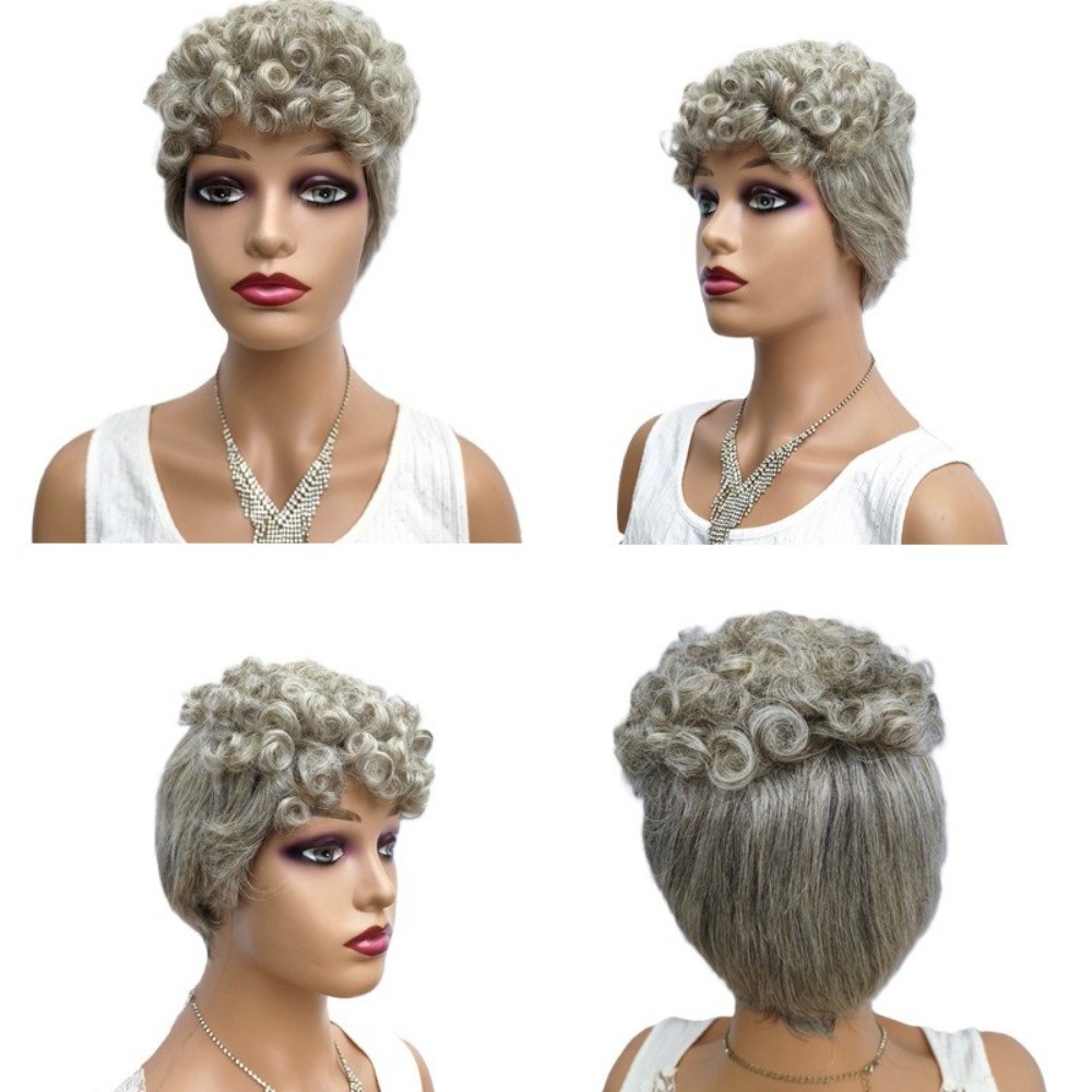 Full Machine Made Hair Wig None Lace Gray Mix Salt And Pepper Ready