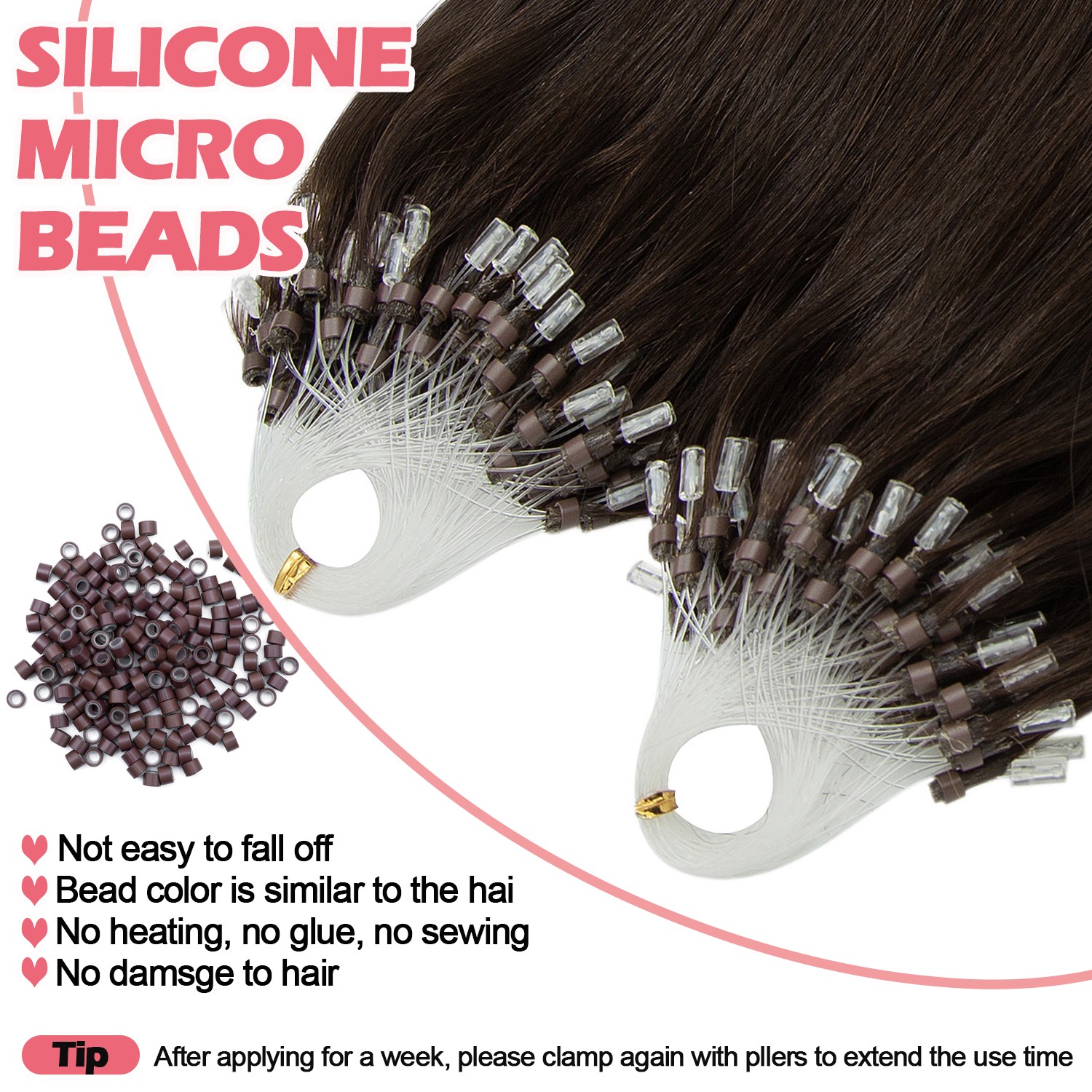 300PCS THICK Micro Loop Real Remy Human Hair Extensions Nano Ring Bead Full Head