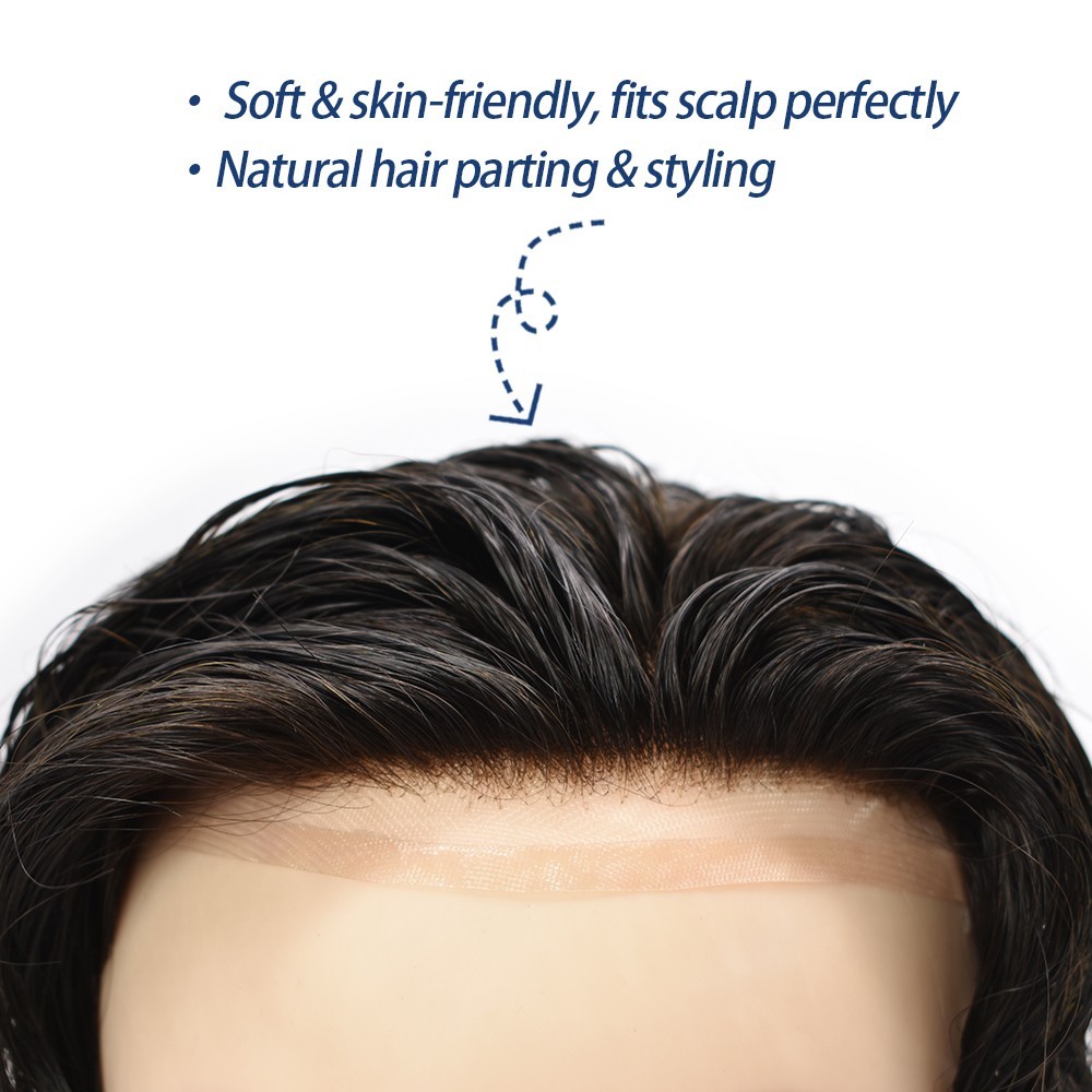 Welded Lace Front Mens Toupee Fine Mono Poly NPU Around Hair Replacement System