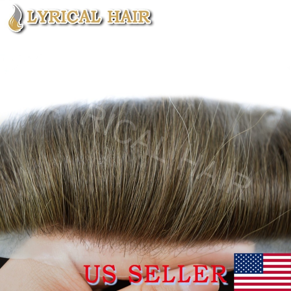 US Mens Toupee French Lace Hairpiece Poly PU Skin Around Hair Replacement System