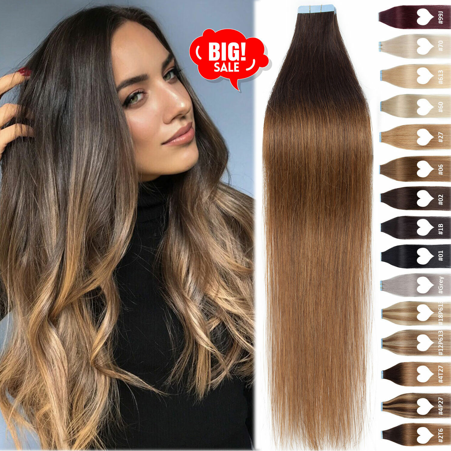 150G 100% Real Remy Skin Weft Tape Glue in Human Hair Extensions THICK Full Head