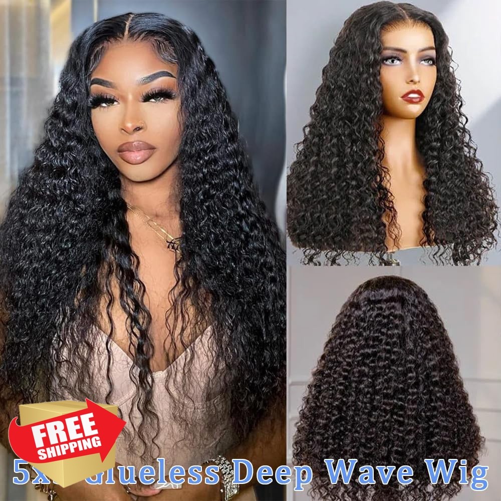 Pinketer 32 Inch 5×5 Deep Wave Human Hair Wig