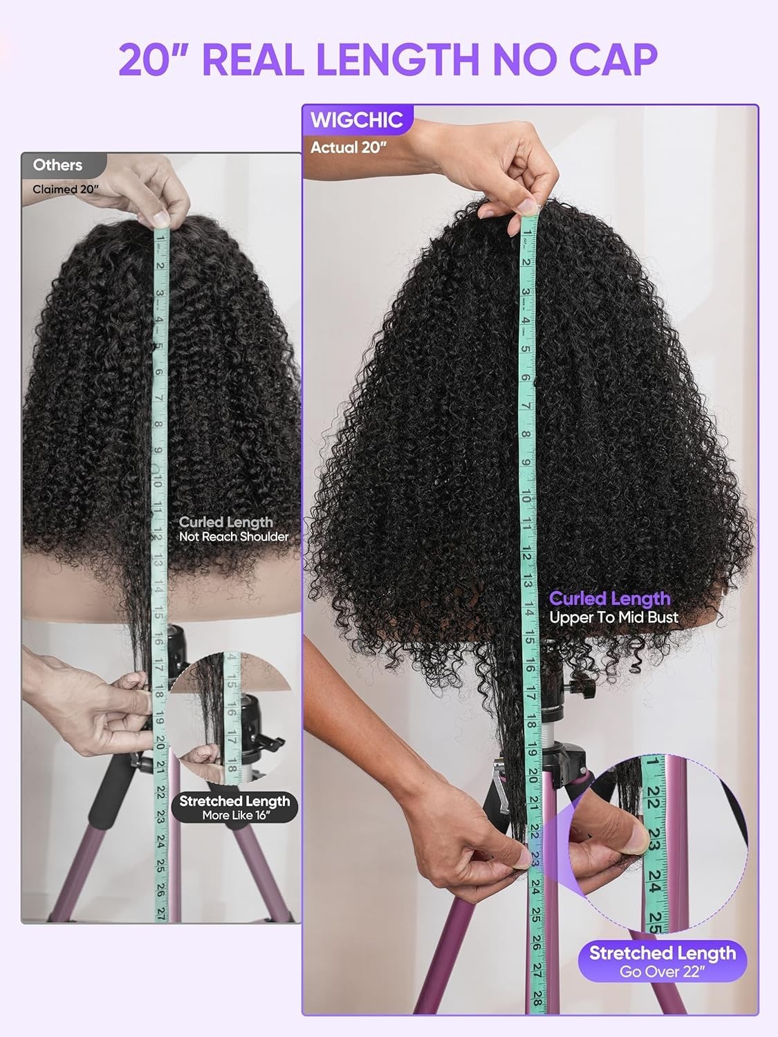 Kinky Curly Half Wig Virgin Human Hair, Seamless 4C Edges, Flip Over Drawstring