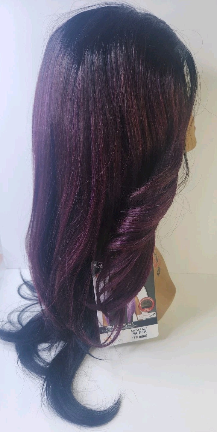 It’s A Wig Swiss Lace Front Wig TT P Burgondy/ Purple Black Color Higheat400°F.
