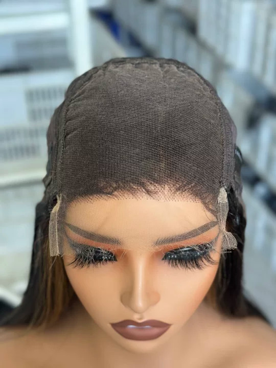 100% Human Hair Highlight Brown 22inch Silk Straight 5×5 HD Lace Frontal Wig