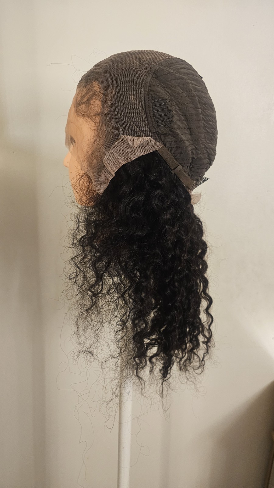 High Quality regular 22″ black waterwave 100% Virgin Human Hair Lace front Wig.