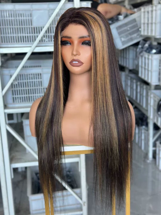 100% Human Hair Highlight Brown 22inch Silk Straight 5×5 HD Lace Frontal Wig