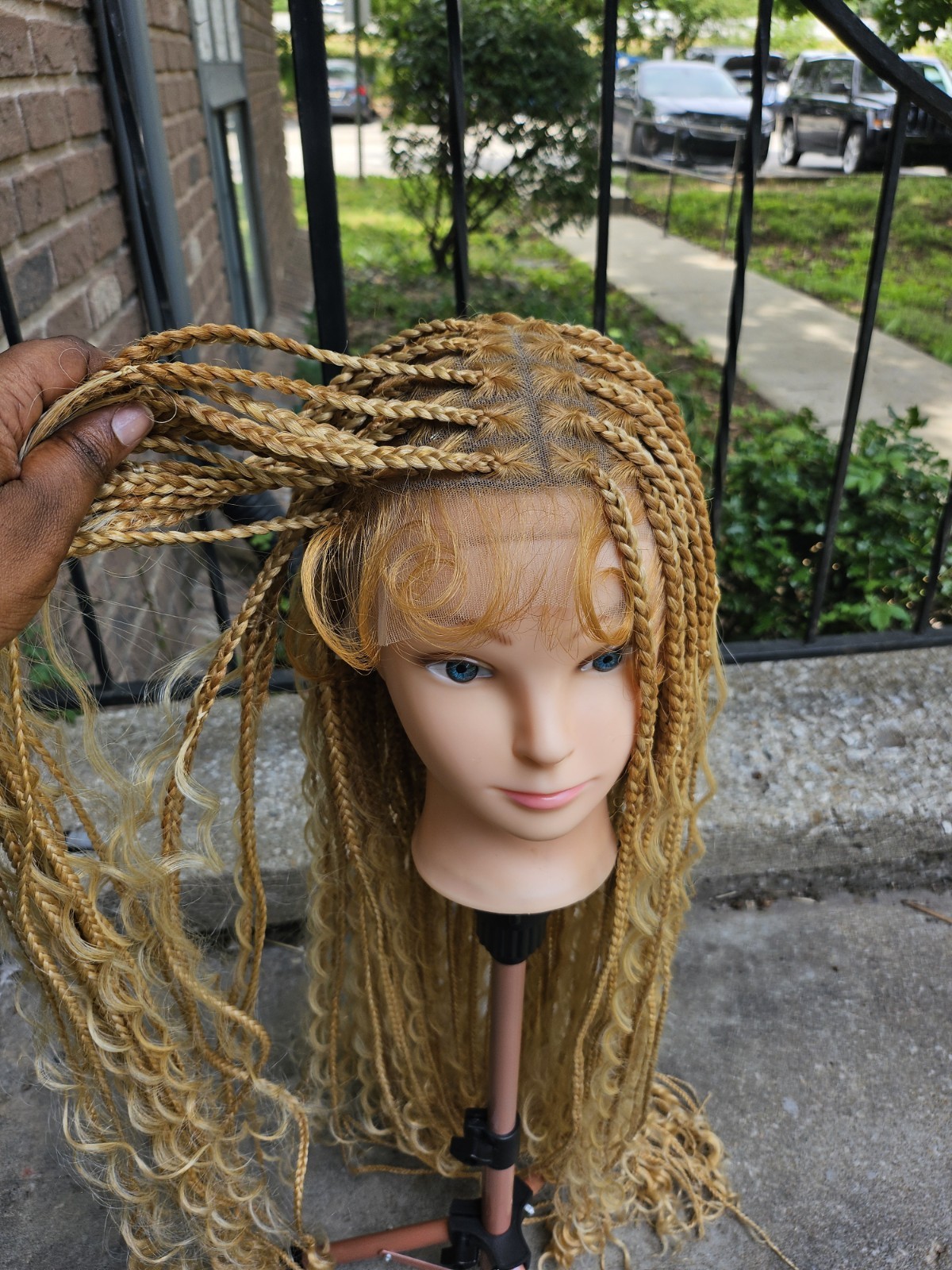 Lace Front Synthetic Wig Blonde Braided Long Wavy Free Part Adjustable Strap