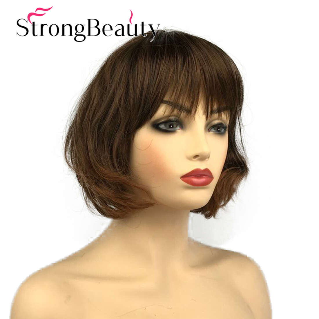 Fashion Women Short Curly Bob Wig Synthetic Party Mix Brown Hair Wigs #2T30