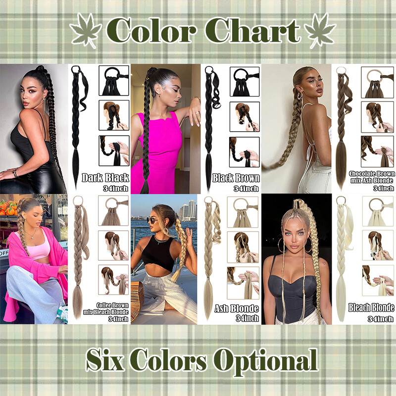Braid Ponytail Long Wrap on Pony Tail Braids Hair Extension Thick Real AS Human