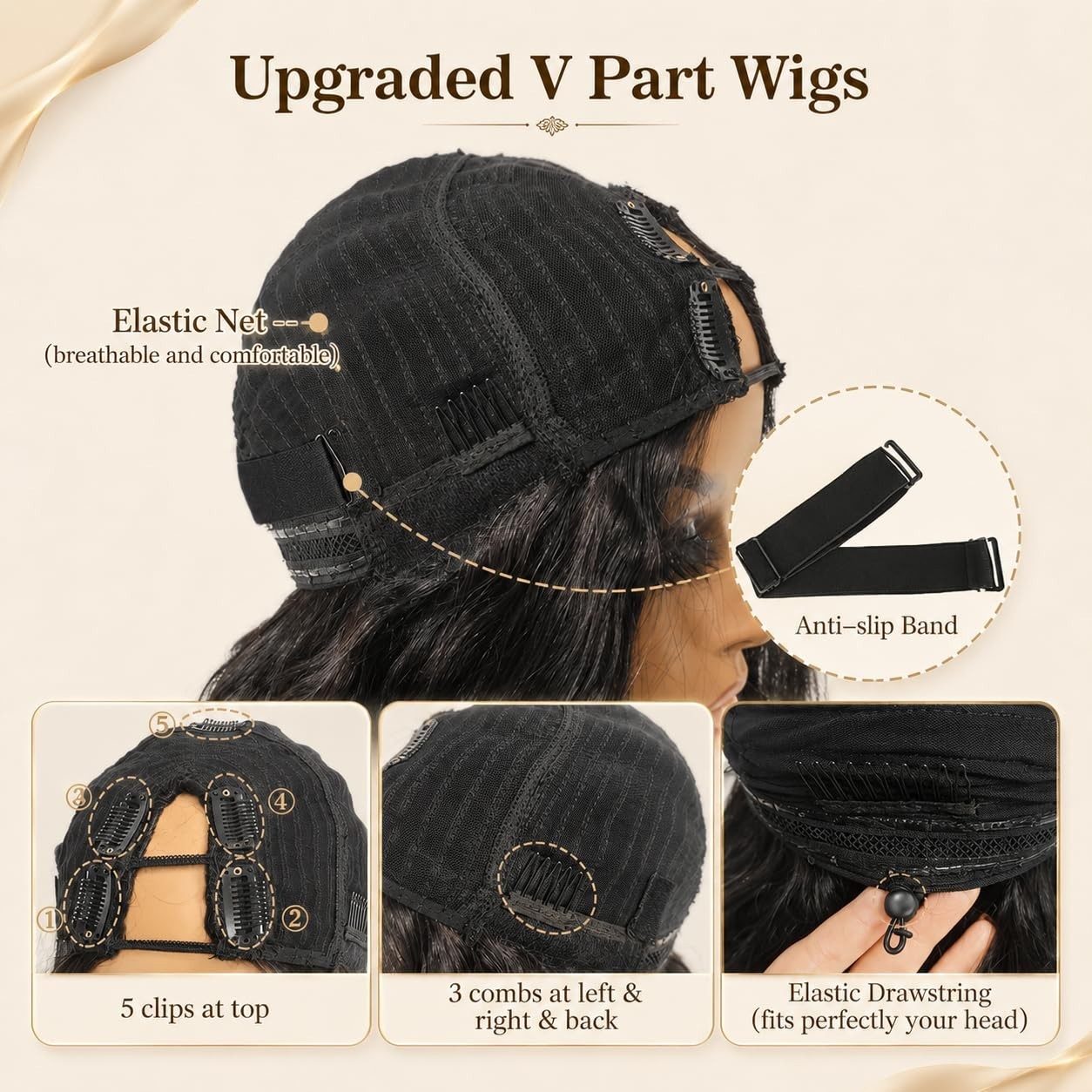 18 Inch Body Wave V Part Wig – 220% Density, Glueless Clip-In Half Wig for Women