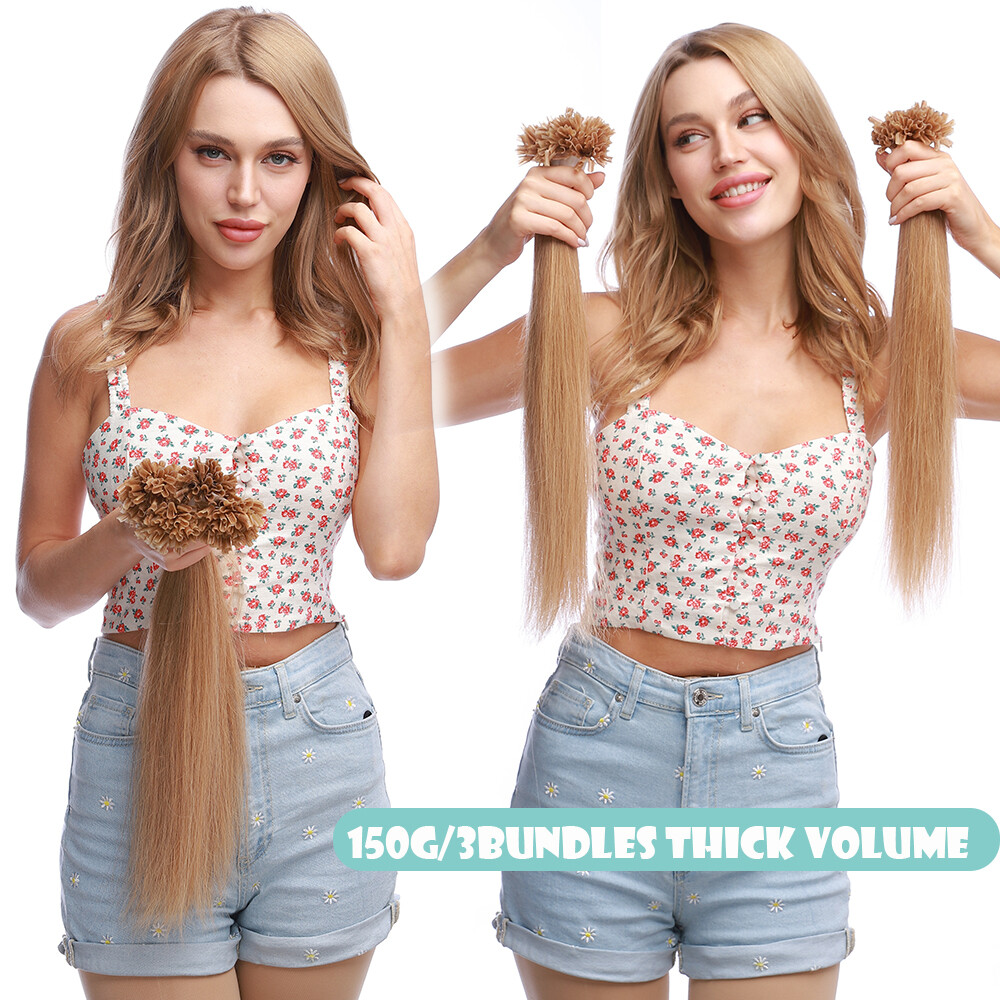 Fusion U Nail Tip Keratin Human Hair Extensions Remy Pre Bonded Glue 100G 12-24″