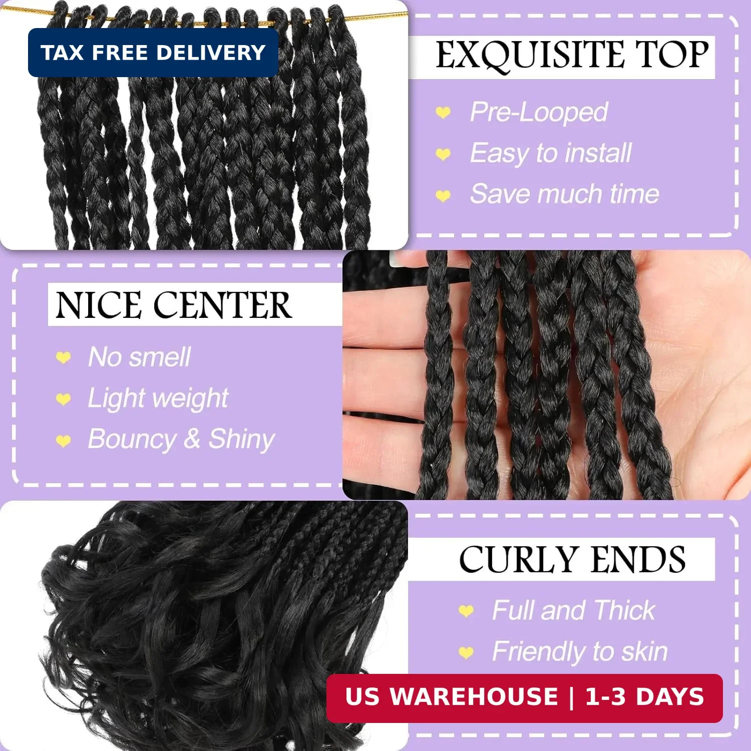 French Curl Crochet Braids 12 Inch Goddess Box Braids Crochet Hair 8 Packs Pre L