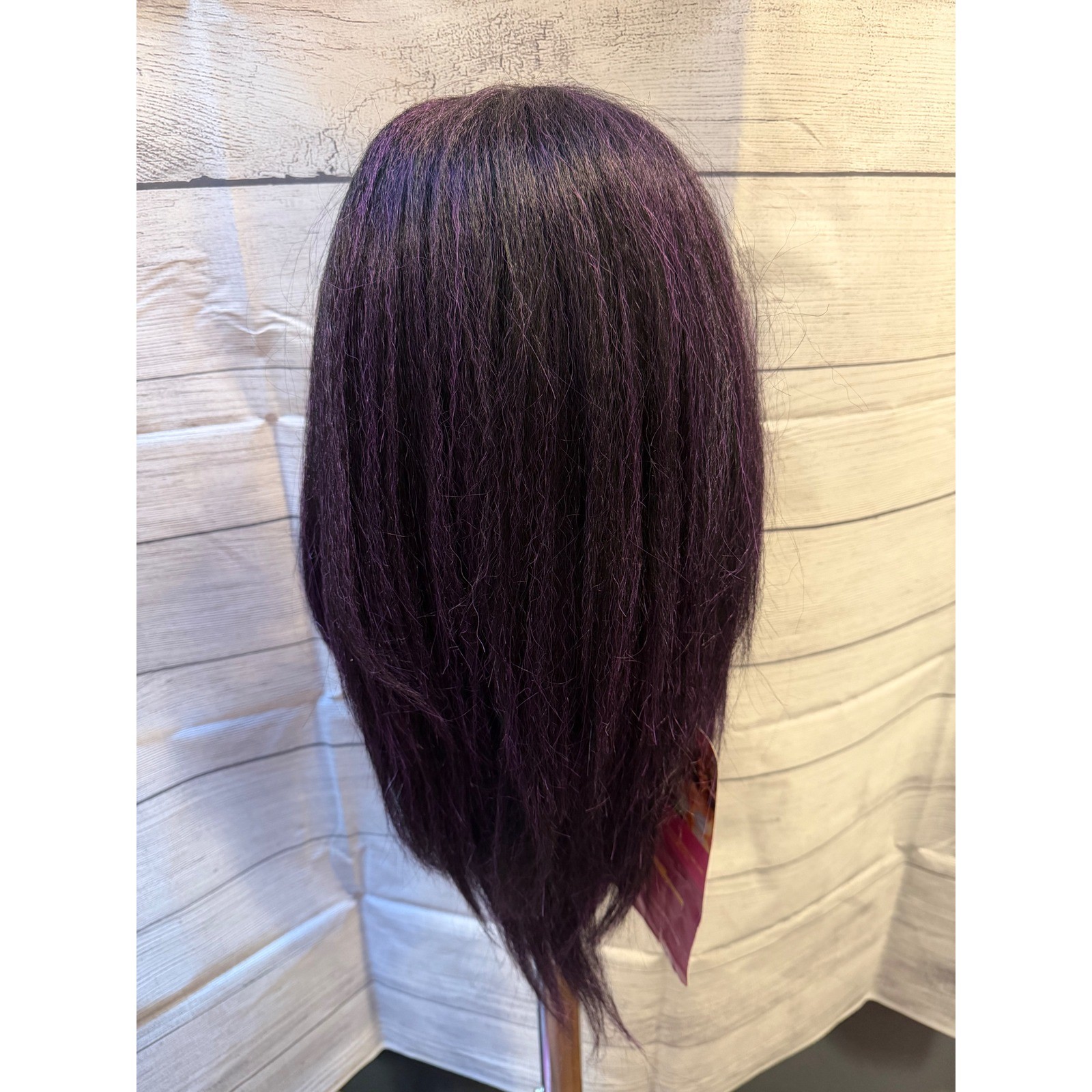 Black purple u-clip in straight wig synthetic