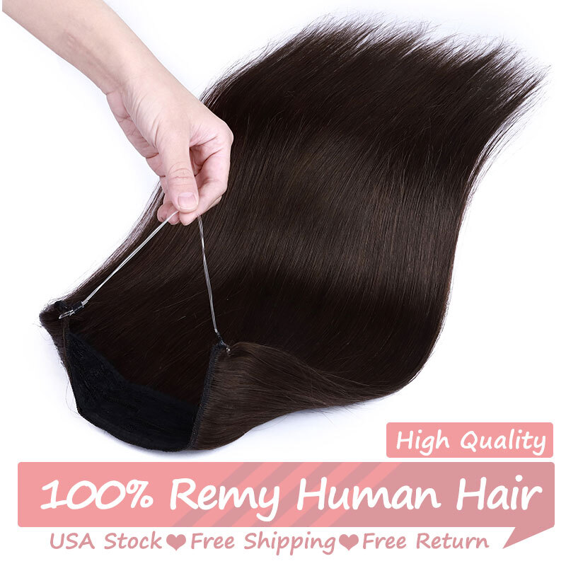 Wire Hair Extensions Real Remy Human Hair Hidden One Piece Headband Weft NO-CLIP