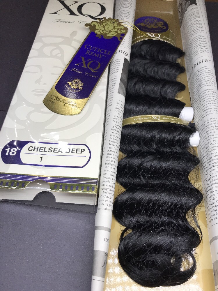 XQ CUTICLE REMY YAKY 100% HUMAN HAIR WEAVE_CHELSEA_DEEP_WAVE_18″_#1
