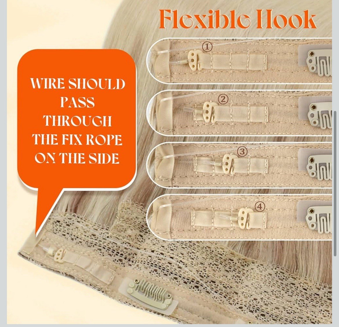 Sunny Hair FISHLINE 16″ Ash Blonde to Platinum Halo Wire Human Hair Extensions