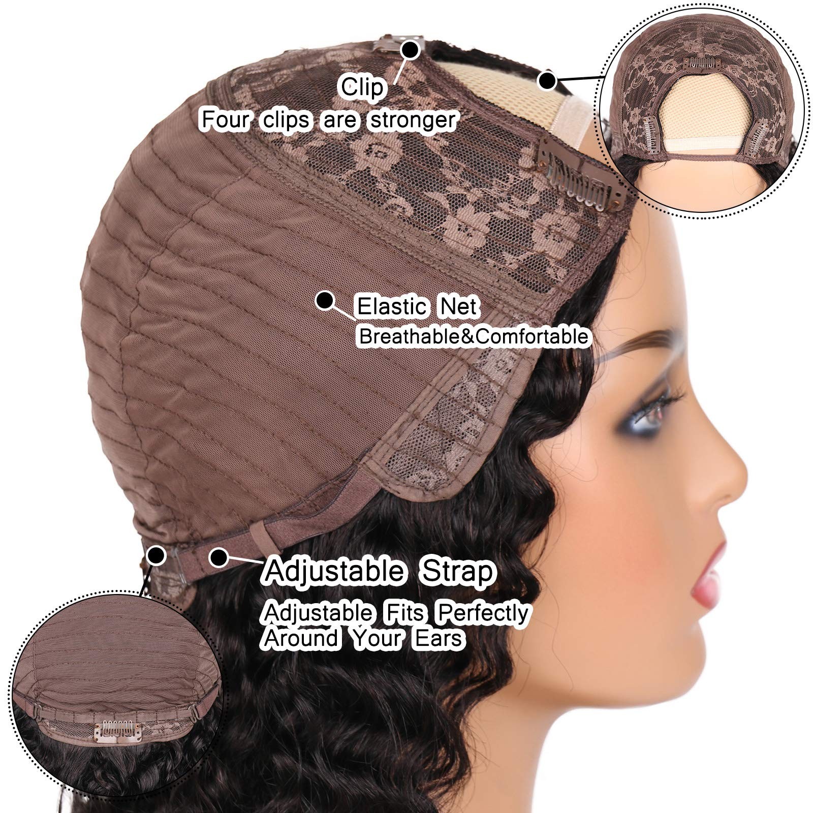 Huarisi Deep Wave Human Hair Wigs Glueless For Women U Part Wig Human Hair No