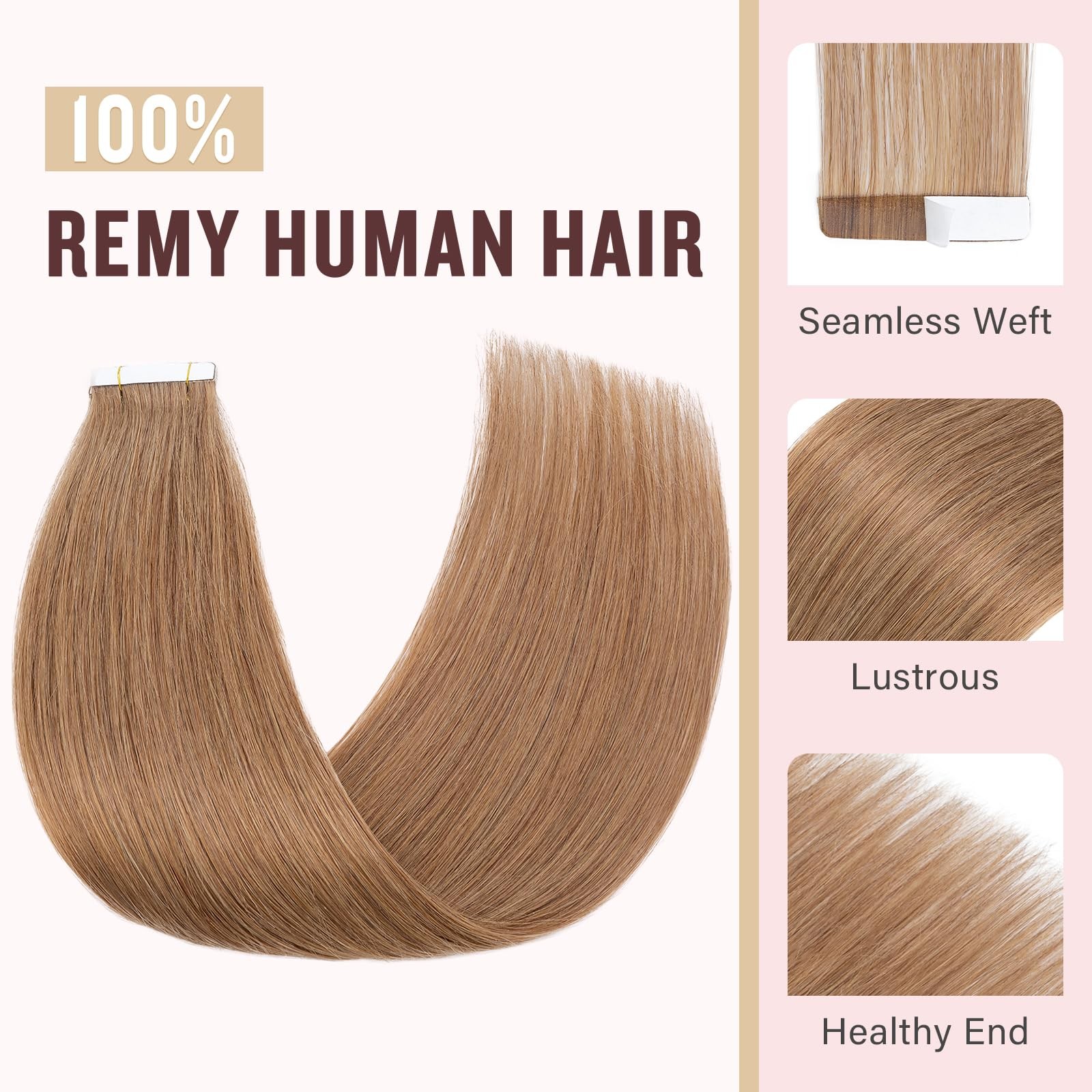 Hairro Remy Tape In Human Hair Extensions 24 Inch 20Pcs 50G Blondish Brown Long