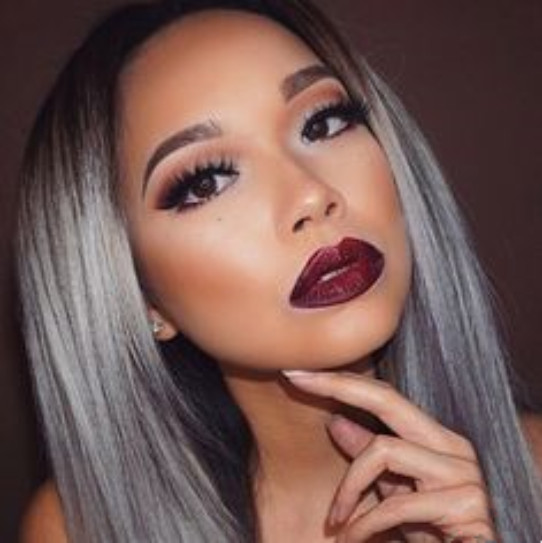 Long Straight Middle Part Wig Black Grey Blue Heat Resistant Synthetic Hair USA