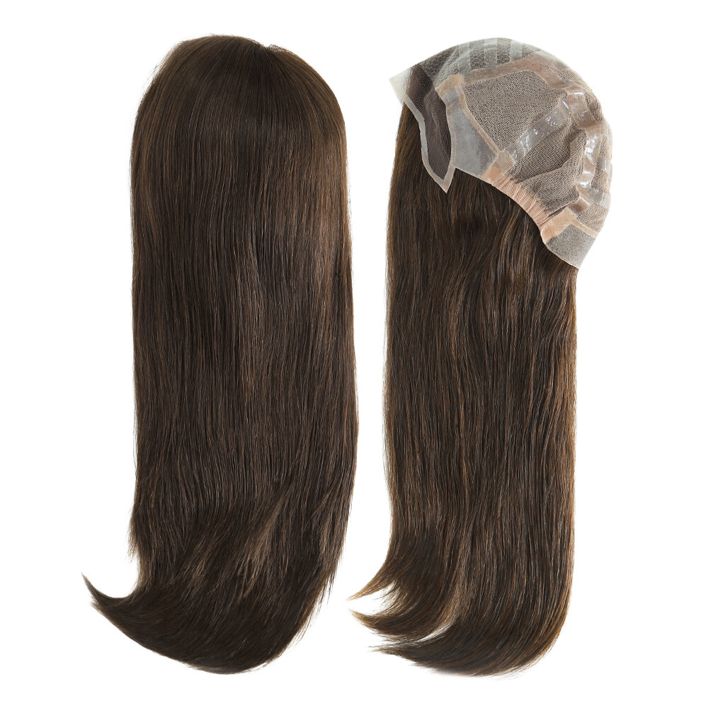 Women European Remy Human Hair Wigs Lace Front Medical Wig Medium Size 18in MW45
