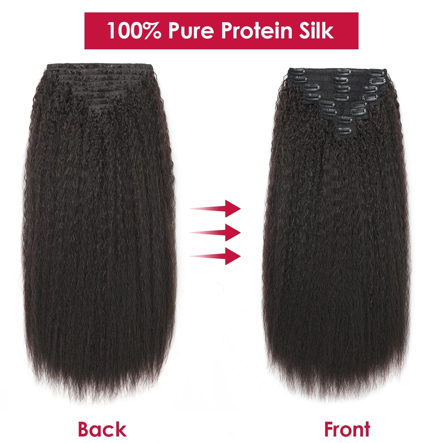 OLQZJZJ Kinky Straight Clip In Hair Extensions 24 Inch 200G 8pcs Dark Brown