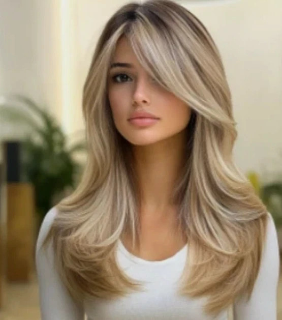 100% Human Hair New Fashion Women’s Layered Long Brown Mix Blond Wigs 24 Inch