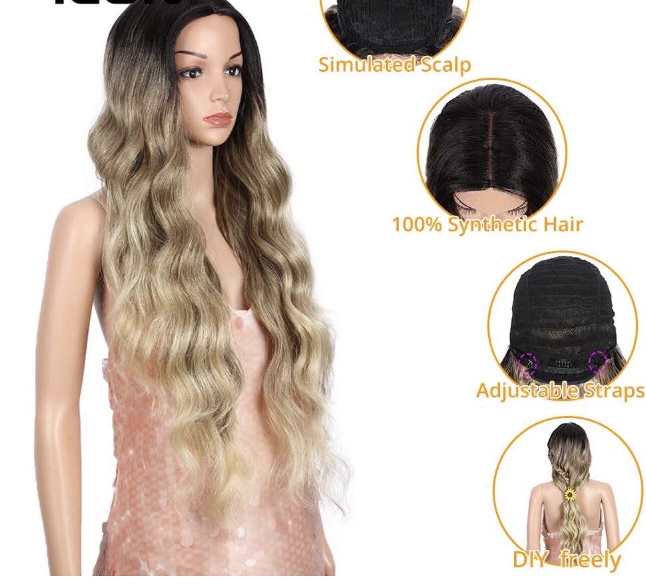 Ombre Wig 30 Inches Swiss Lace Blonde Ombré Dark Roots New Tags Heated To 350